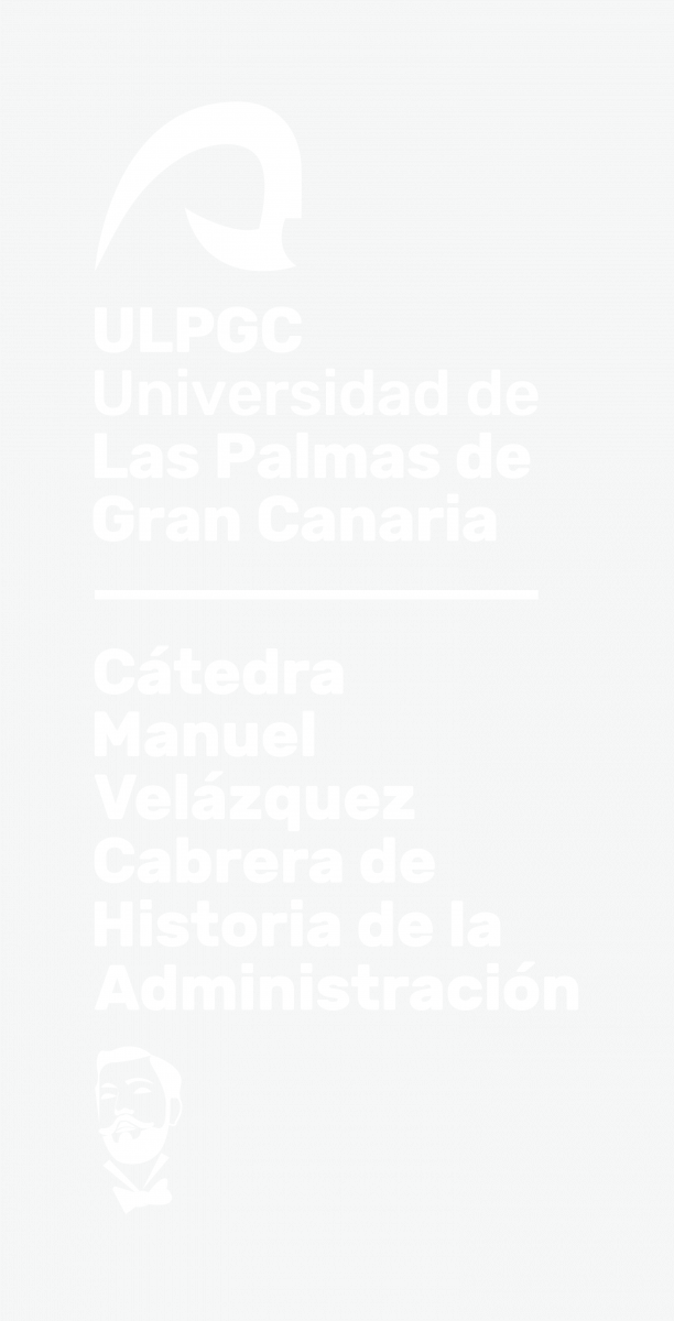Versión vertical blanca de uso cotidiano del logo de la Cátedra Manuel Vélazquez Cabrera de Historia de la Administración