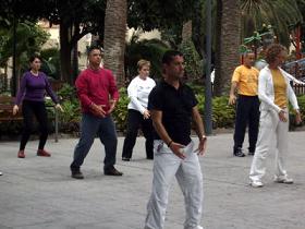 Imagen de varias personas practicando Taichi