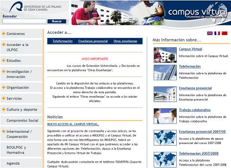 Imagen de la página del Campus Virtual de la ULPGC