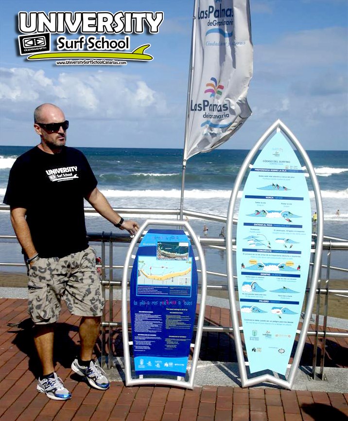 Señalética 'El Código del Surfing' instalada en Las Canteras y creada por la Escuela de Surf de la ULPGC