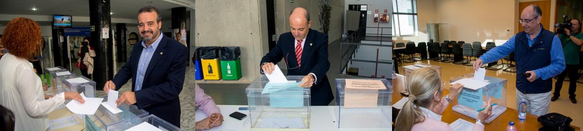 Los tres candidatos, ejerciendo sus derechos al voto en sus respectivos centros