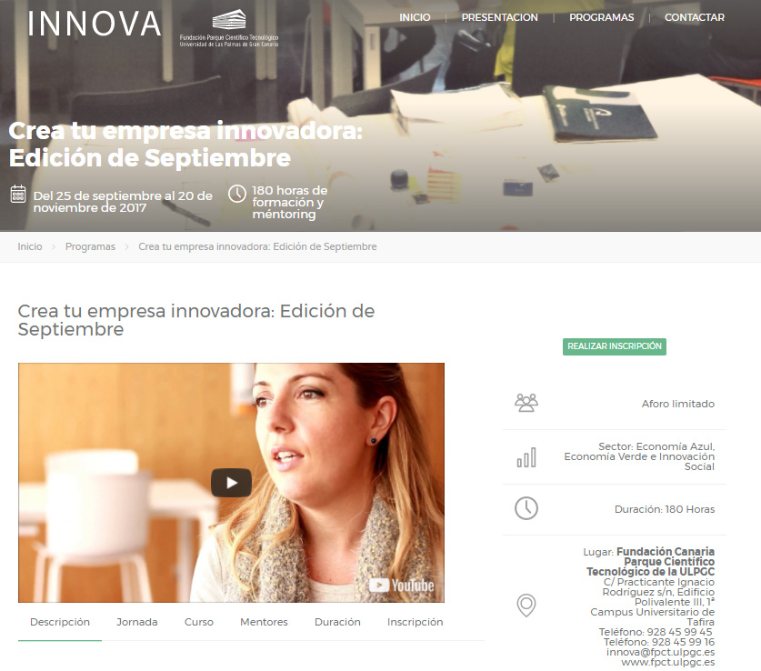 Captura de la web del Programa Innova