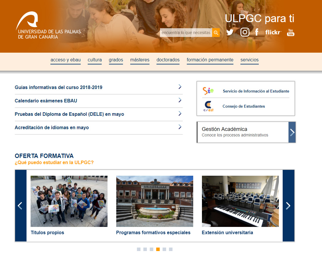 Captura de pantalla de la web ulpgcparati.es