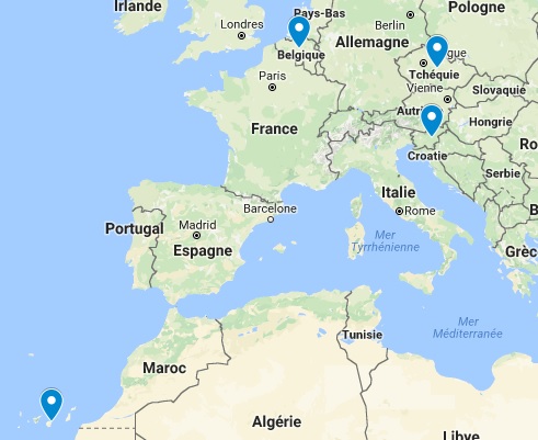 Mapa con los países colaboradores en el proyecto