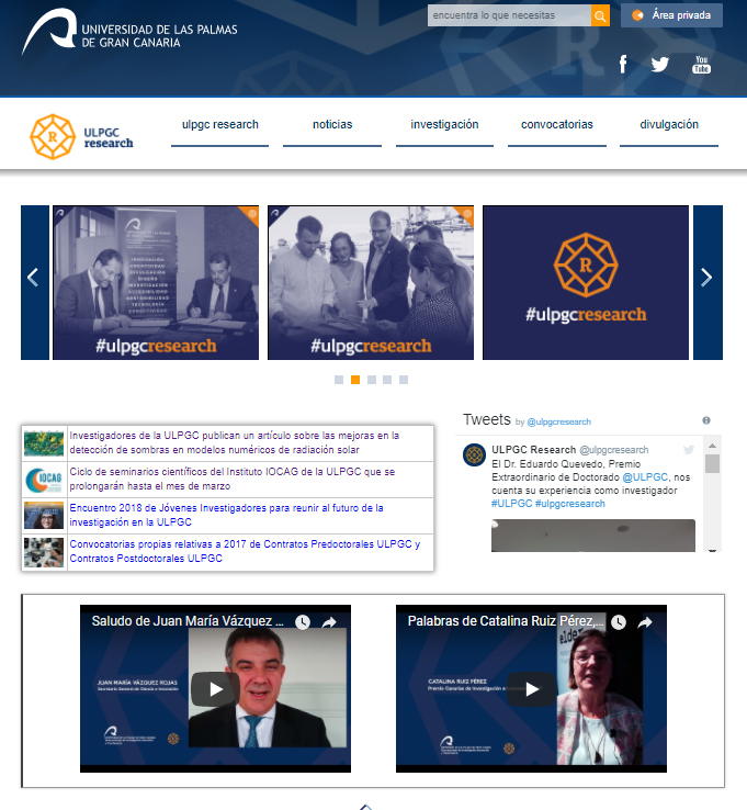 Pantallazo de la nueva plataforma para la divulgación y promoción de la investigación, innovación y transferencia en la ULPGC