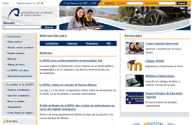 aspecto de www.ulpgc.es en 2007