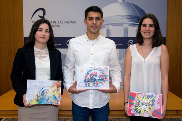 ennifer Moreno, segundo premio; Gabriel Artiles, primer premio; e Ivana Ruiz, tercer premio de la promoción 2016