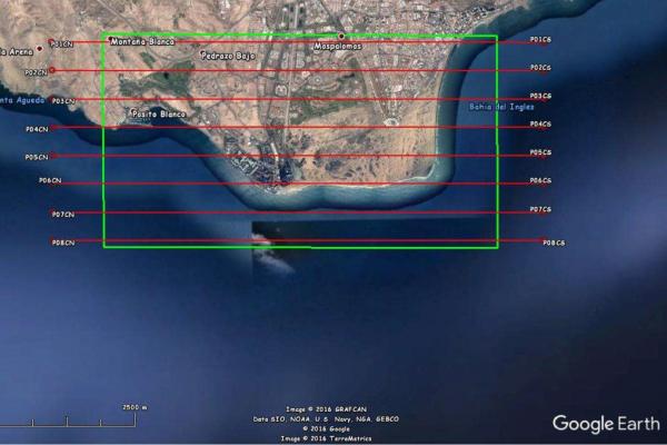 Ruta prevista del avión con los sensores hiperespectrales en Maspalomas 