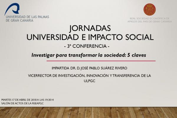 Cartel de la charla del Vicerrector José Pablo Suárez en las Jornadas 'Universidad e Impacto Social'